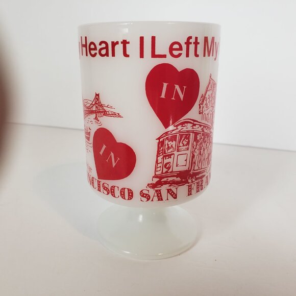 "I Left My Heart in San Francisco" Milk Glass Pedestal Coffee Cup MCM Vintage - Picture 2 of 5